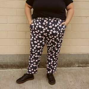 WILDFANG Floral Slim Crop Satin Trousers Pants